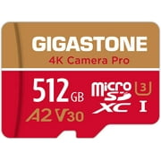 Gigastone 512GB Micro SD Card, 4K Video Recording, 4K Camera Pro, compatible with Nintendo Switch, Dash Cam, GoPro Cameras, R/W up to 100/60 MB/s, Micro SDXC UHS-I A1 V30 Class 10